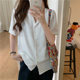 Camisa tipo blusa con muescas en colores caramelo lisos
